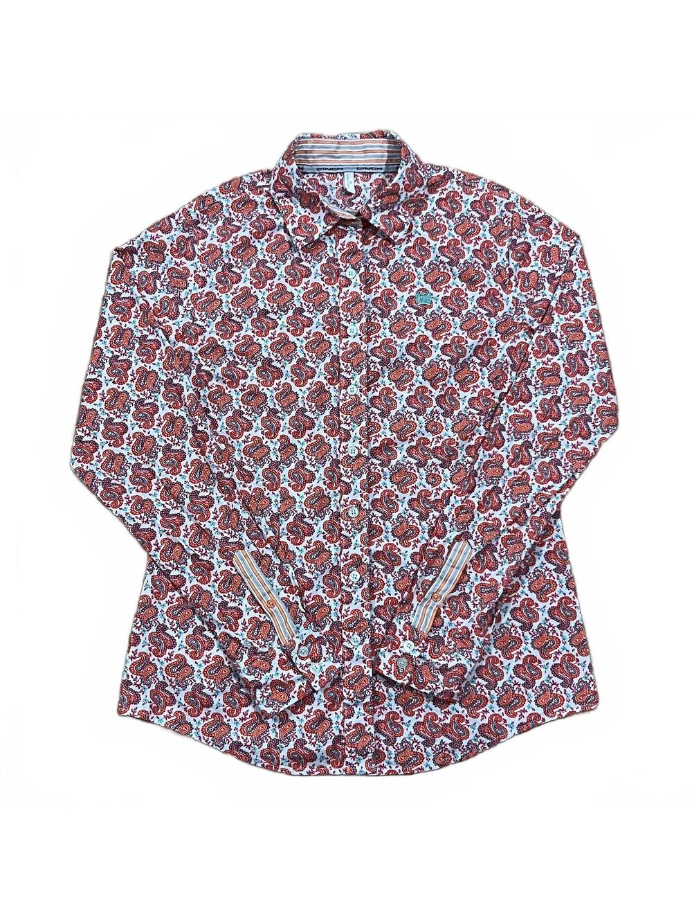 Cinch Women’s Orange Paisley Printed Long Sleeve Button Up Shirt Size Medium